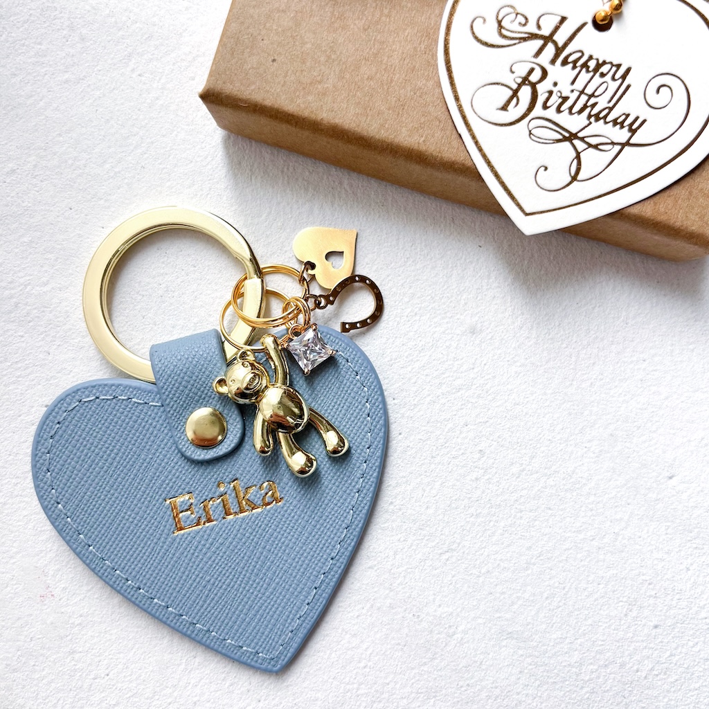 名入れ】テディベア オーダーメイド本革ハートキーリング | F THE